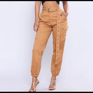 Fashion Nova Cargo Chic Pants in Camel